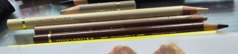 Five Faber-Castell coloured pencils in browns and creams
